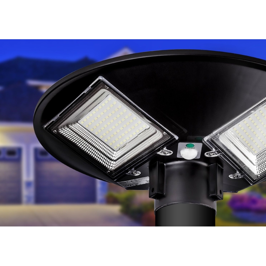 Dimmable LED Solar Street Light with Sensor LED/15W/6V 11000 mAh 6500K IP65 Black + Remote Control