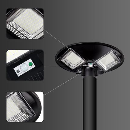 Dimmable LED Solar Street Light with Sensor LED/15W/6V 11000 mAh 6500K IP65 Black + Remote Control