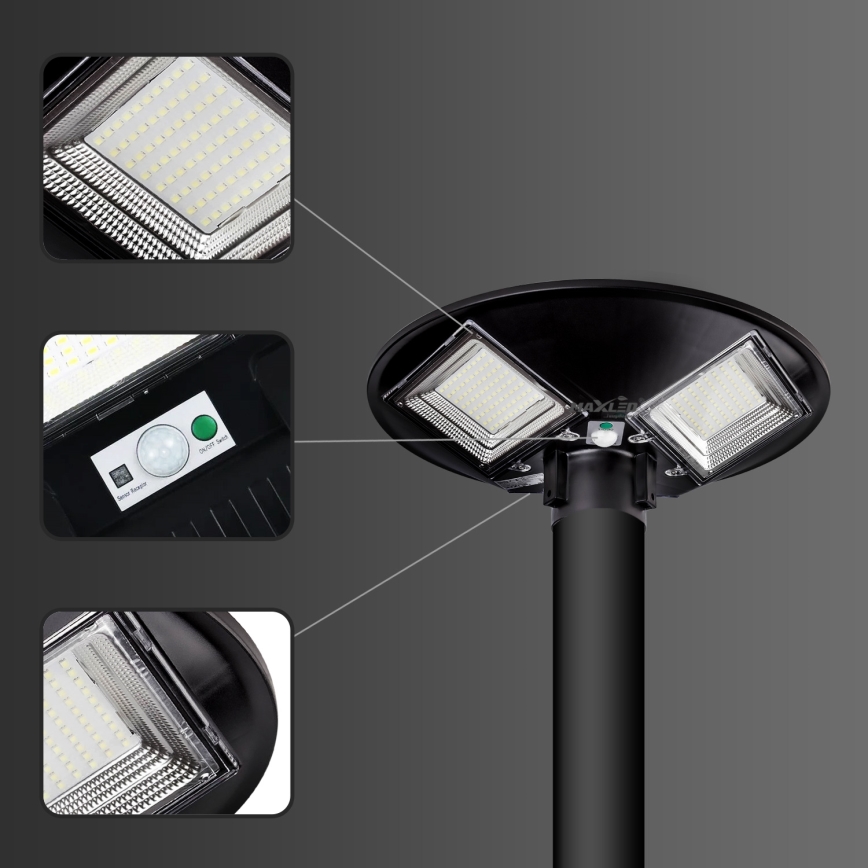Dimmable LED Solar Street Light with Sensor LED/15W/6V 11000 mAh 6500K IP65 Black + Remote Control