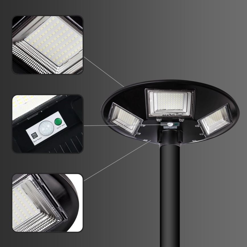 LED Dimmable Solar Street Light with Sensor LED/22W/6V 18000 mAh 6500K IP65 Black + Remote Control