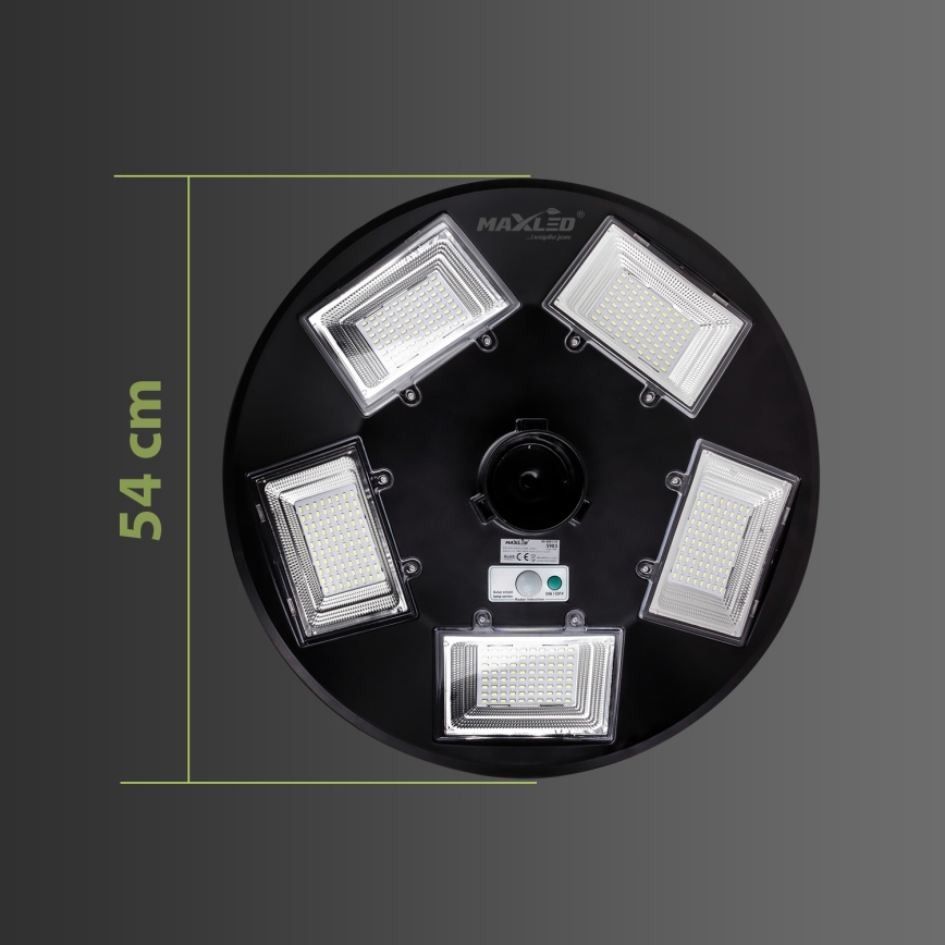 LED Dimmable Solar Street Light with Sensor LED/22W/6V 18000 mAh 6500K IP65 Black + Remote Control