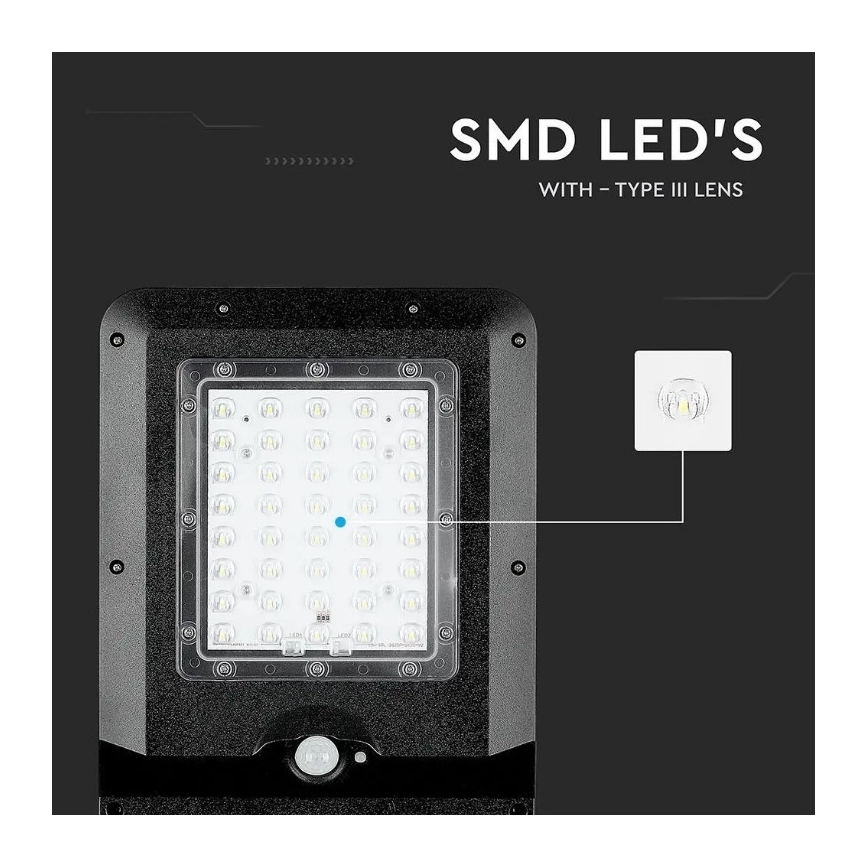 LED Solar Street Light with Sensor, 15W, 7.4V, 6000K, IP65, 5400 mAh