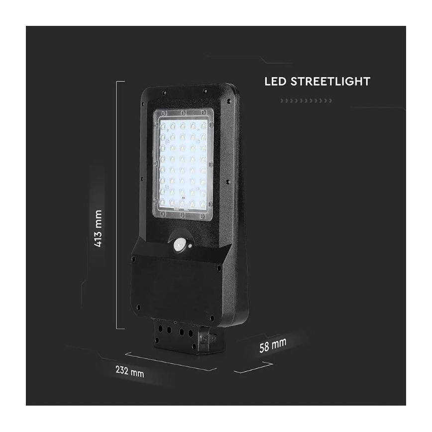 LED Solar Street Light with Sensor, 15W, 7.4V, 6000K, IP65, 5400 mAh