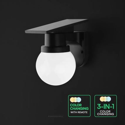 LED Solar Wall Lamp LED/3.7V 3000/4000/6400K IP54 1800 mAh Black + Remote Control