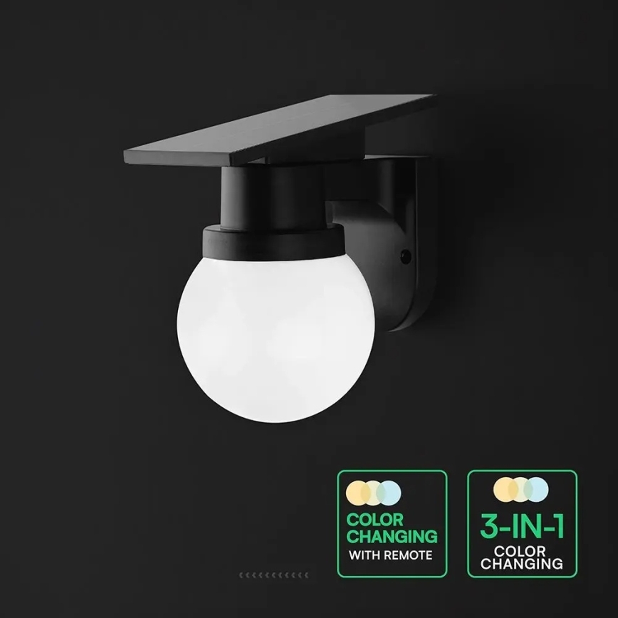 LED Solar Wall Lamp LED/3.7V 3000/4000/6400K IP54 1800 mAh Black + Remote Control