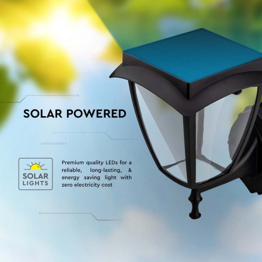 LED Solar Wall Light LED/2W/3,7V 3000/6000K IP65 2200 mAh Black