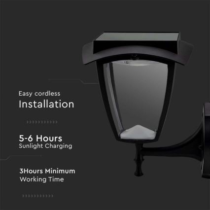 LED Solar Wall Light LED/2W/3,7V 3000/6000K IP65 2200 mAh Black