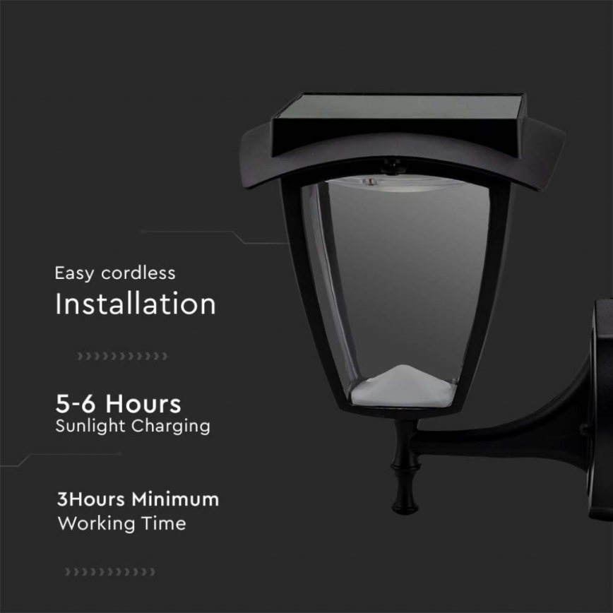LED Solar Wall Light LED/2W/3,7V 3000/6000K IP65 2200 mAh Black