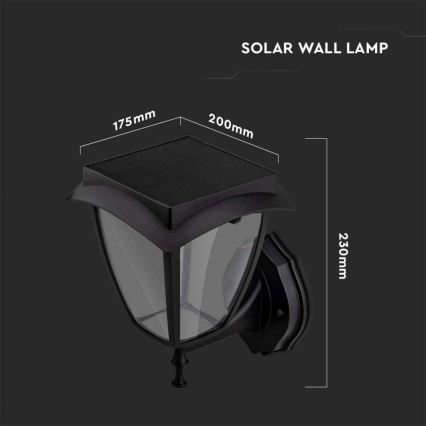 LED Solar Wall Light LED/2W/3,7V 3000/6000K IP65 2200 mAh Black
