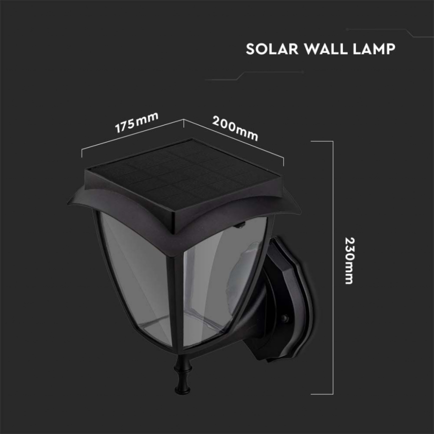 LED Solar Wall Light LED/2W/3,7V 3000/6000K IP65 2200 mAh Black