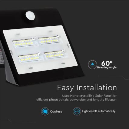 LED Solar wall light with a sensor LED/3W/3,7V 3000/4000K IP65 black