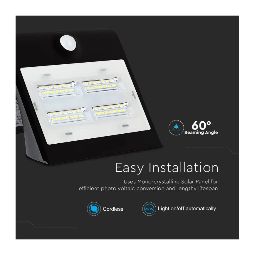 LED Solar wall light with a sensor LED/3W/3,7V 3000/4000K IP65 black