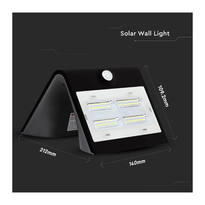 LED Solar wall light with a sensor LED/3W/3,7V 3000/4000K IP65 black