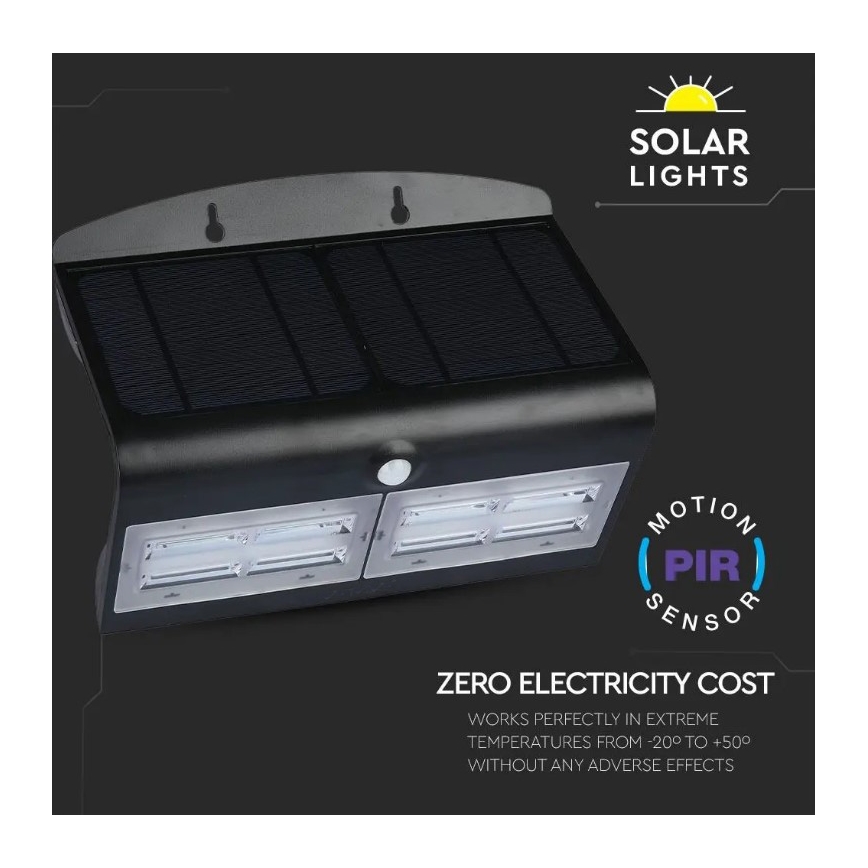 LED Solar wall light with a sensor LED/7W/3,7V 4000K IP65 black