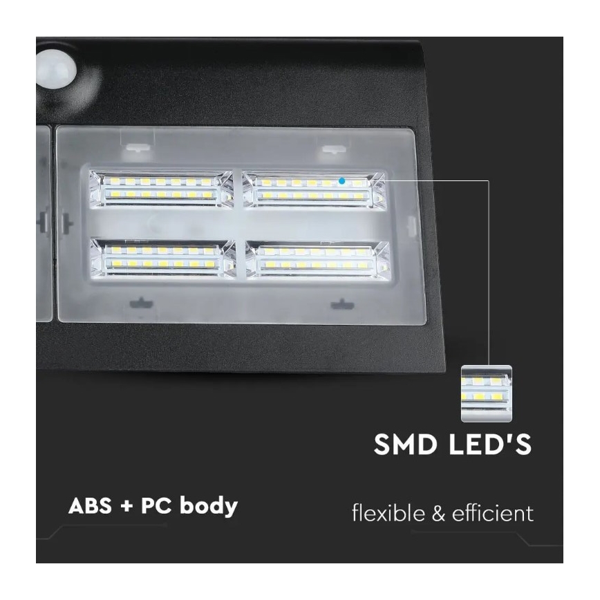 LED Solar wall light with a sensor LED/7W/3,7V 4000K IP65 black