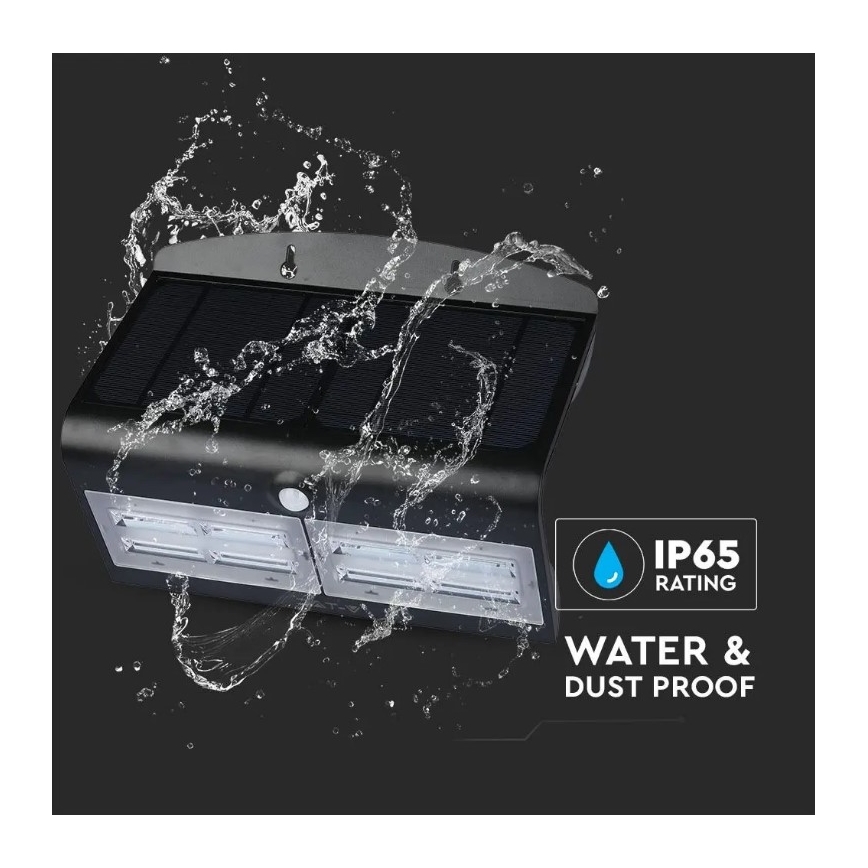 LED Solar wall light with a sensor LED/7W/3,7V 4000K IP65 black