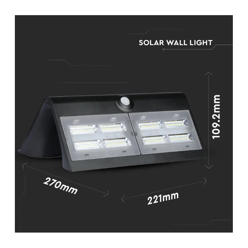 LED Solar wall light with a sensor LED/7W/3,7V 4000K IP65 black