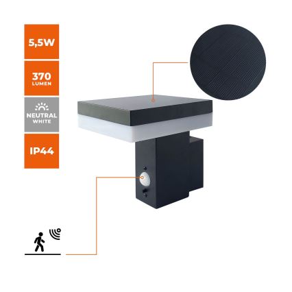LED Solar wall light with a sensor SOLARIS2 LED/5,5W/3,7V 4000K IP44