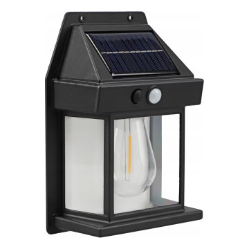 LED solar wall light with sensor, 3.7V 600 mAh, IP44, black