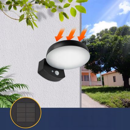 LED dimmable solar wall light with sensor LED/3W/3,7V 1800 mAh IP54 black