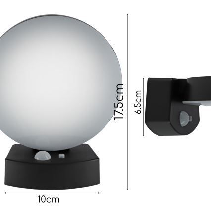 LED dimmable solar wall light with sensor LED/3W/3,7V 1800 mAh IP54 black