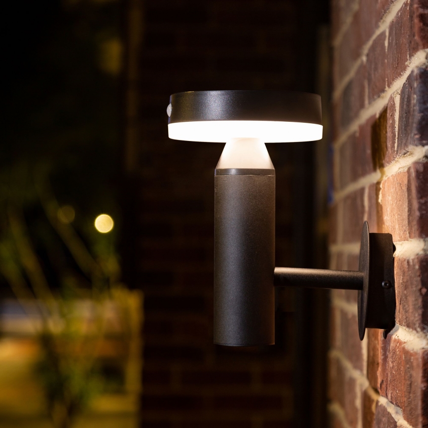 LED Solar wall light with sensor GWINEA LED/4,5W/3,7V 2000 mAh IP44 black