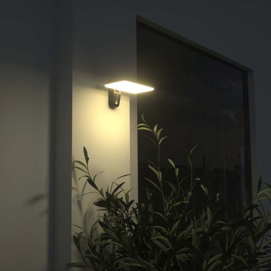 LED Solar wall light with sensor LED/15W/3,2V 4000K/6000K IP65 black