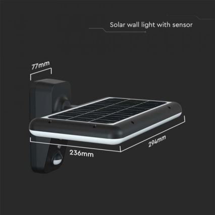 LED Solar wall light with sensor LED/15W/3,2V 4000K/6000K IP65 black