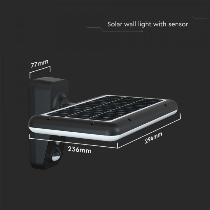 LED Solar wall light with sensor LED/15W/3,2V 4000K/6000K IP65 black