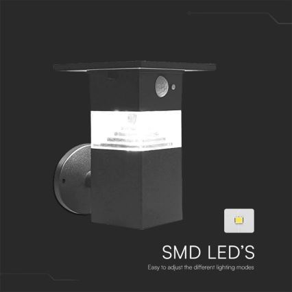 LED Solar wall light with sensor LED/2,5W/3,7V IP54 3000K