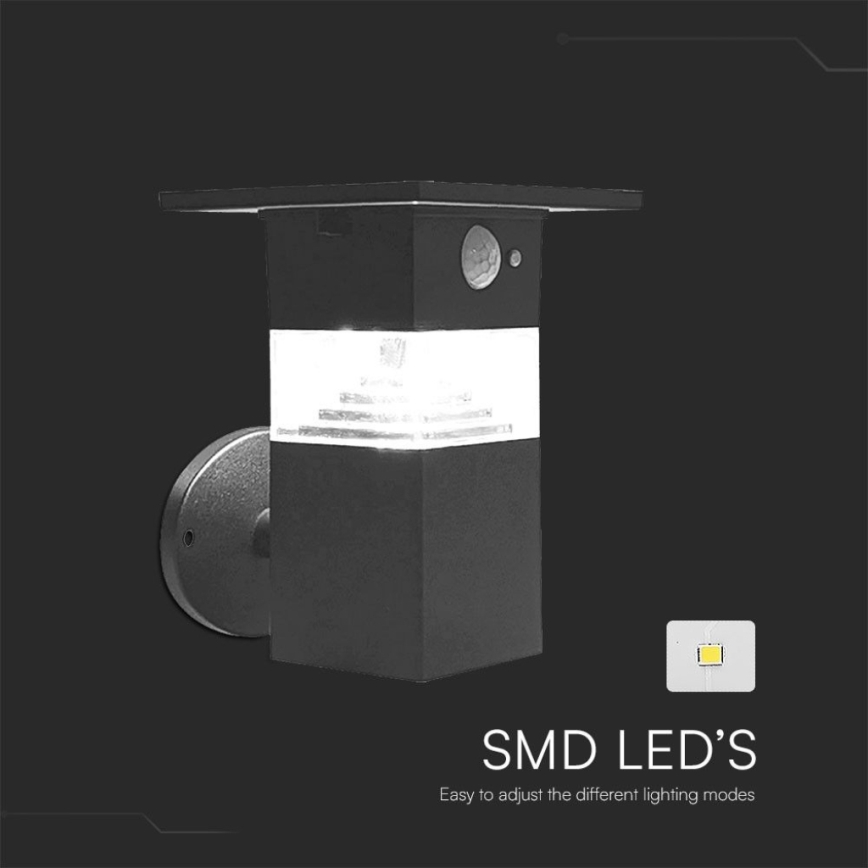 LED Solar wall light with sensor LED/2,5W/3,7V IP54 3000K