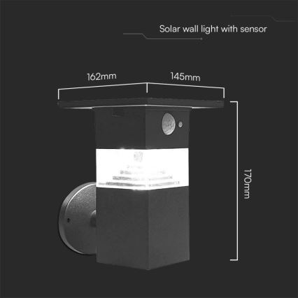 LED Solar wall light with sensor LED/2,5W/3,7V IP54 3000K