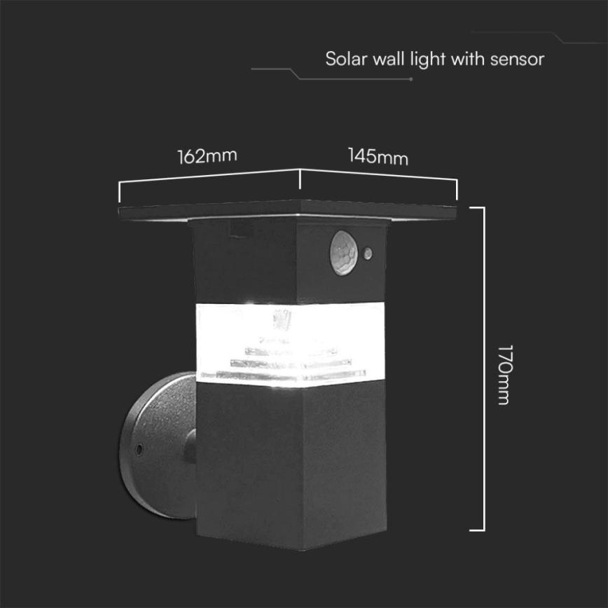 LED Solar wall light with sensor LED/2,5W/3,7V IP54 3000K