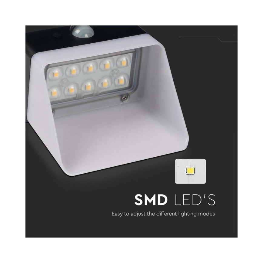 LED Solar wall light with sensor LED/2W/3,7V 4000K IP65 1200 mAh
