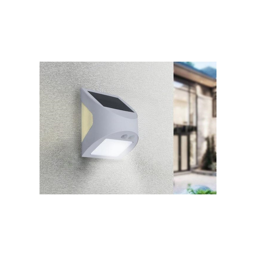 LED Solar Wall Light with Sensor, 3W LED, 3.7V, 3000/4000K, 1200 mAh, IP54, White