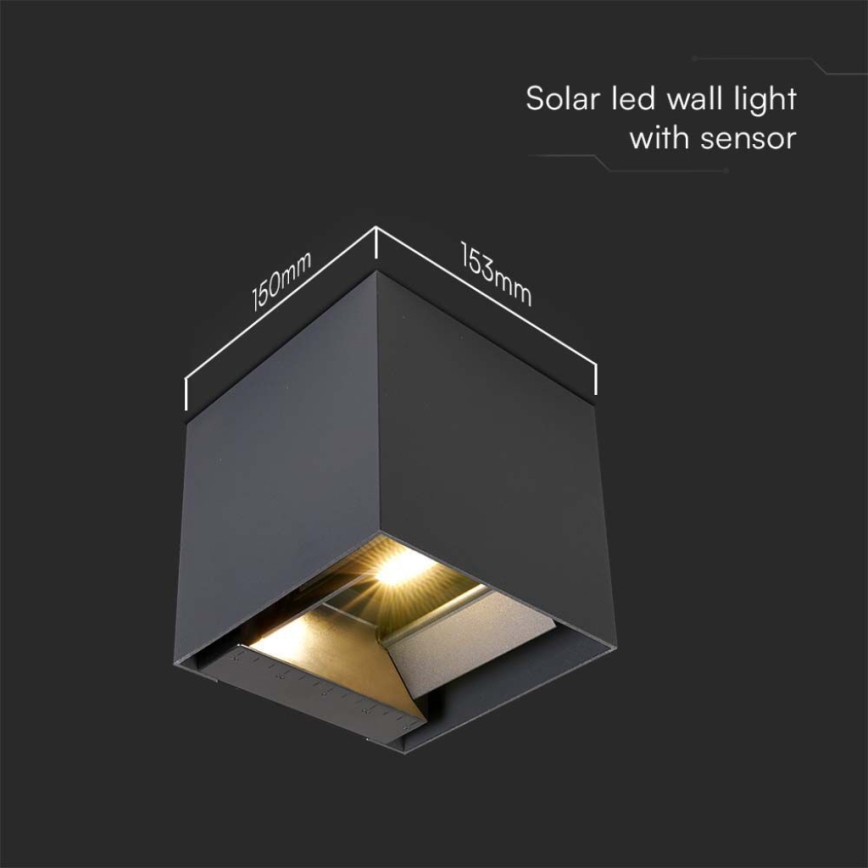 LED Solar wall light with sensor LED/3W/3,7V IP65 4000K black