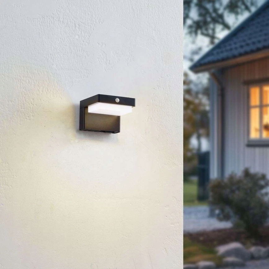 LED solar wall light with sensor LED/5W/3.7V 2000 mAh IP44 black