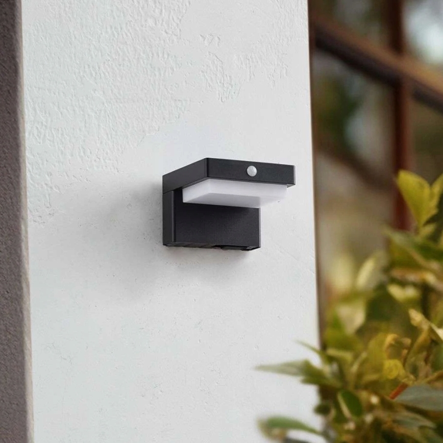 LED solar wall light with sensor LED/5W/3.7V 2000 mAh IP44 black
