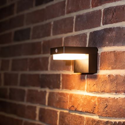 LED solar wall light with sensor LED/5W/3.7V 2000 mAh IP44 black