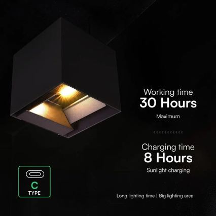 Solar LED wall light with sensor LED/9W/3.7V 3000/4000/5000K IP65 2600 mAh black