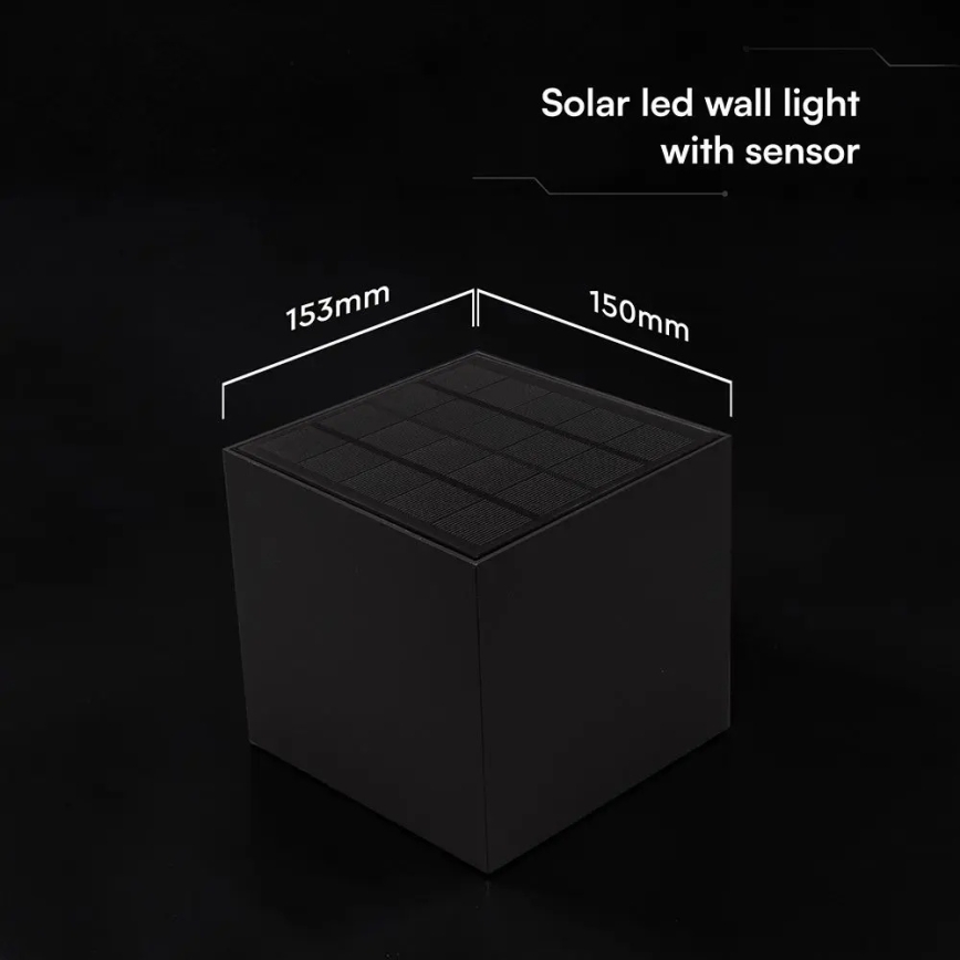 Solar LED wall light with sensor LED/9W/3.7V 3000/4000/5000K IP65 2600 mAh black