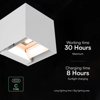LED Solar Wall Light with Sensor, 9W LED, 3.7V, 3000/4000/5000K, IP65, 2600 mAh, White