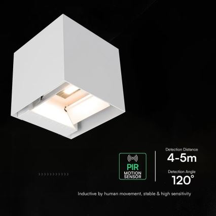 LED Solar Wall Light with Sensor, 9W LED, 3.7V, 3000/4000/5000K, IP65, 2600 mAh, White