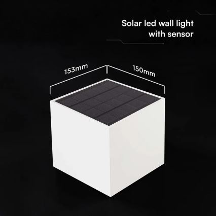 LED Solar Wall Light with Sensor, 9W LED, 3.7V, 3000/4000/5000K, IP65, 2600 mAh, White