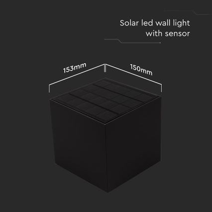 LED Solar wall light with sensor LED/9W/3,7V 3000/4000/5000K 2600 mAh IP65 black