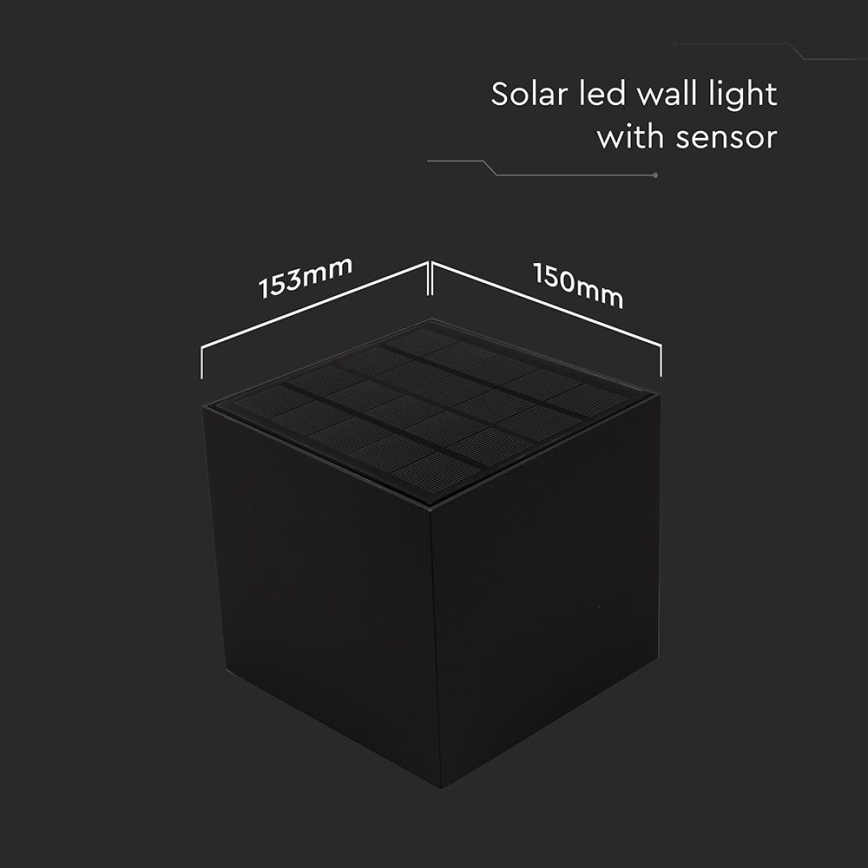 LED Solar wall light with sensor LED/9W/3,7V 3000/4000/5000K 2600 mAh IP65 black