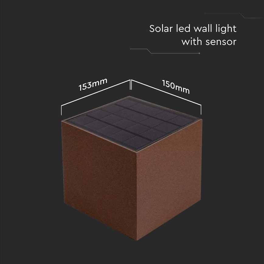 LED Solar wall light with sensor LED/9W/3,7V 3000/4000/5000K 2600 mAh IP65 brown
