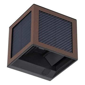 LED Solar Wall Light with Sensor, LED/9W/3.7V, 3000/4000/6000K, IP65, 2600 mAh, Brown