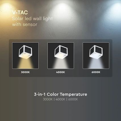 LED Solar Wall Light with Sensor LED/9W/3,7V 3000/4000/6000K IP65 2600 mAh White
