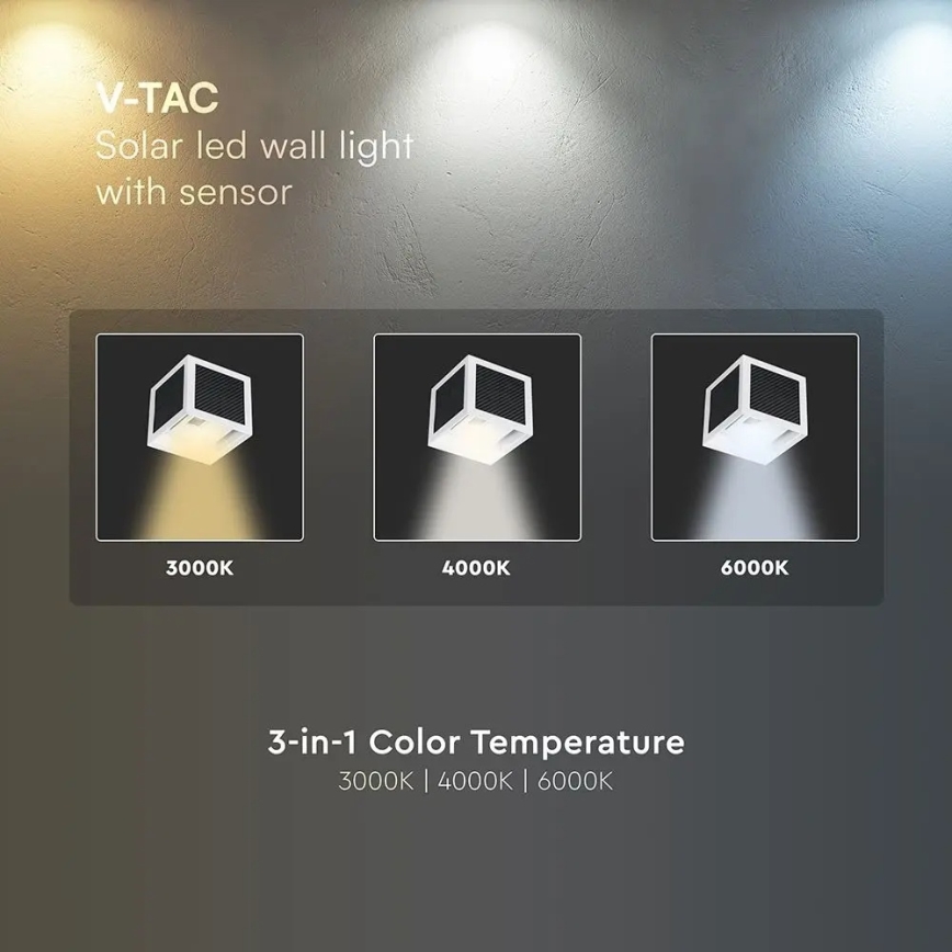 LED Solar Wall Light with Sensor LED/9W/3,7V 3000/4000/6000K IP65 2600 mAh White